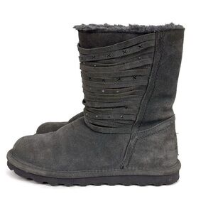 BearPaw Kennedy Cow Suede Pull On Embellished Snow Boots in Gray